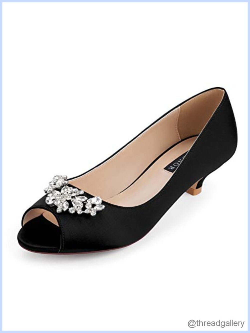 Women's Low Kitten Heel Peep Toe Rhinestone Wedding Evening Dress Pumps